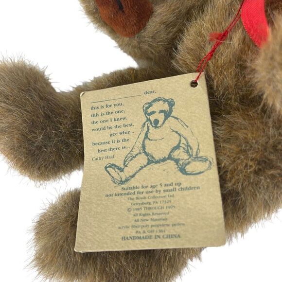 Boyds Bear Mocha Moose Christmas Holiday Brown Jointed Red Bow 12 Inch Plush - Picture 5 of 7